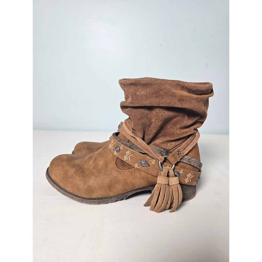 Boho Southwestern Jellpop Milton Ankle Boots Womens 6.5 Brown Fringe Harness